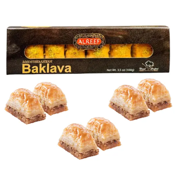 Small Alreef Mediterranean Baklava Mini Pack - Stuffed with Walnuts - Hand Crafted - 100gram - Authentic Taste - 1 or 3 Packs