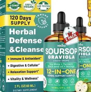 HIIHONE (2 Pack 12 in 1 Soursop Bitters Liquid Drops with Sea Moss, Moringa, Turmeric, Black Seed Oil for Immune, Digestive & Antioxidant Support, 2 Fl Oz