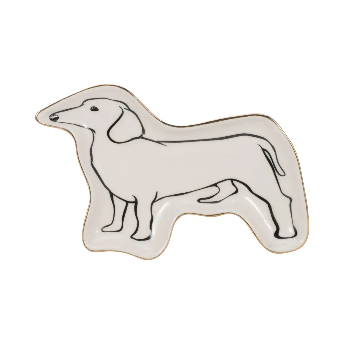 212 MAIN 6-in Whimsical Dachshund-Shaped Ceramic Plate, White & Black with Gold Rim, Animals-Themed Ornamental Display Tray Plates, for Home Decor Enthusiasts