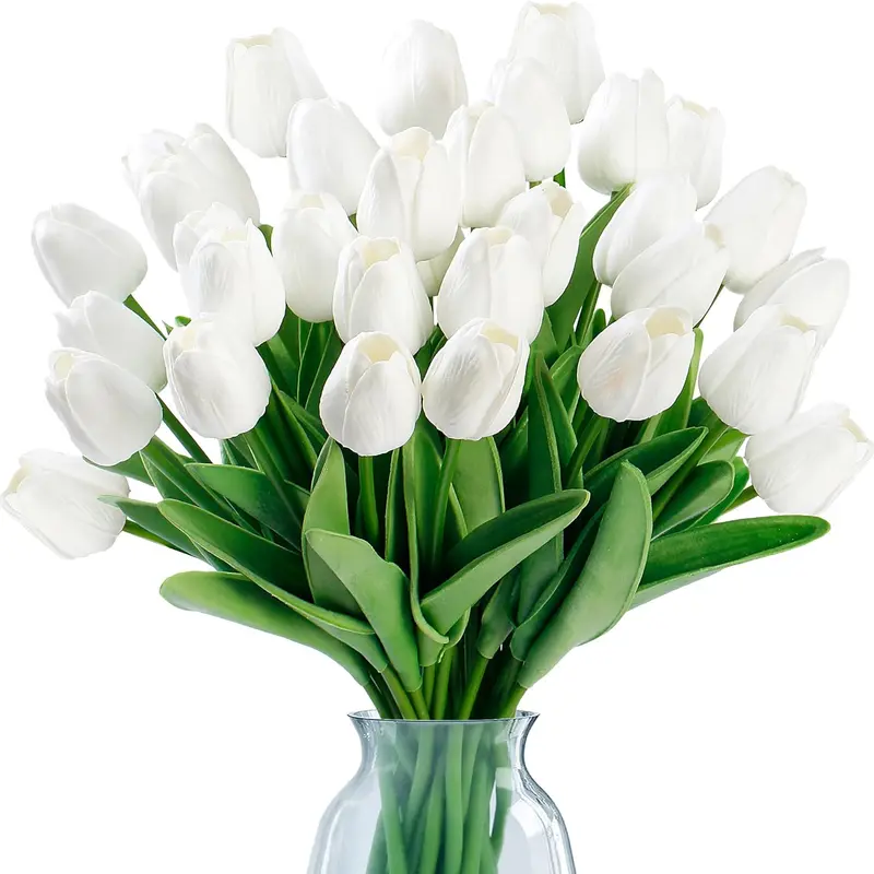 DEEMEI 18/20 Pcs Fade Resistant Silk Artificial Tulips Bouquet - Fake Flower Arrangement for Vase Decor, Home Decor Items, Living Room Decorations