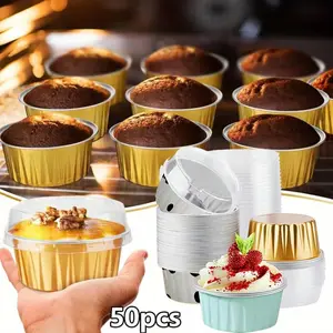 5oz Mini Aluminum Foil Baking Cups with Lids, Multi-color Disposable Ramekins, Ideal for Creme Brulee, Cheesecake, Flan and Cupcake, Perfect Dessert Molds and Baking Containers for Parties and Daily Baking