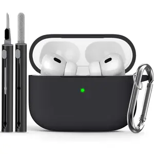 for AirPods Pro Case Cover with Cleaner Kit,Soft Silicone Protective Case for Apple AirPod Pro 2nd/1st Generation Case for Women Men,AirPods Pro 2/Pro Case Accessories with Keychain-Black