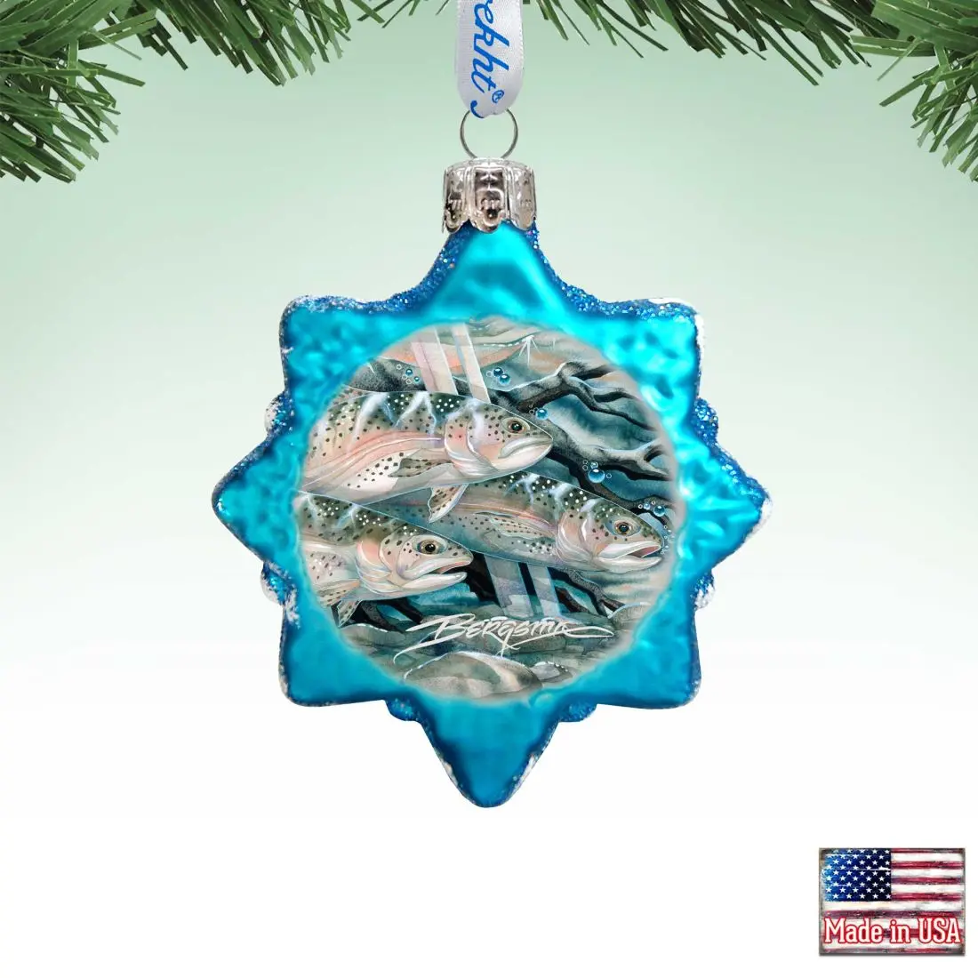 Designocracy 7783674-JB 3x2 in. Catch the Rainbow Trout Mercury Glass Christmas Decor Ornaments with Satin Boxes, Festive Home Gift Decorations