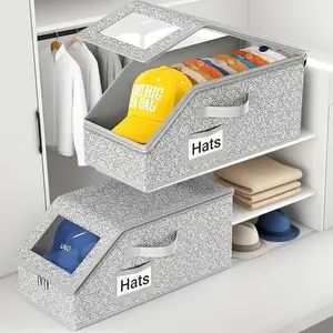 Stackable Hat Storage Box for Baseball Caps – Large Capacity Closet Organizer with Clear Window, Foldable & Dustproof, Space Saving Cap Holder for Men, Perfect for Bedroom, Closet, Shelf & Entryway Storage
