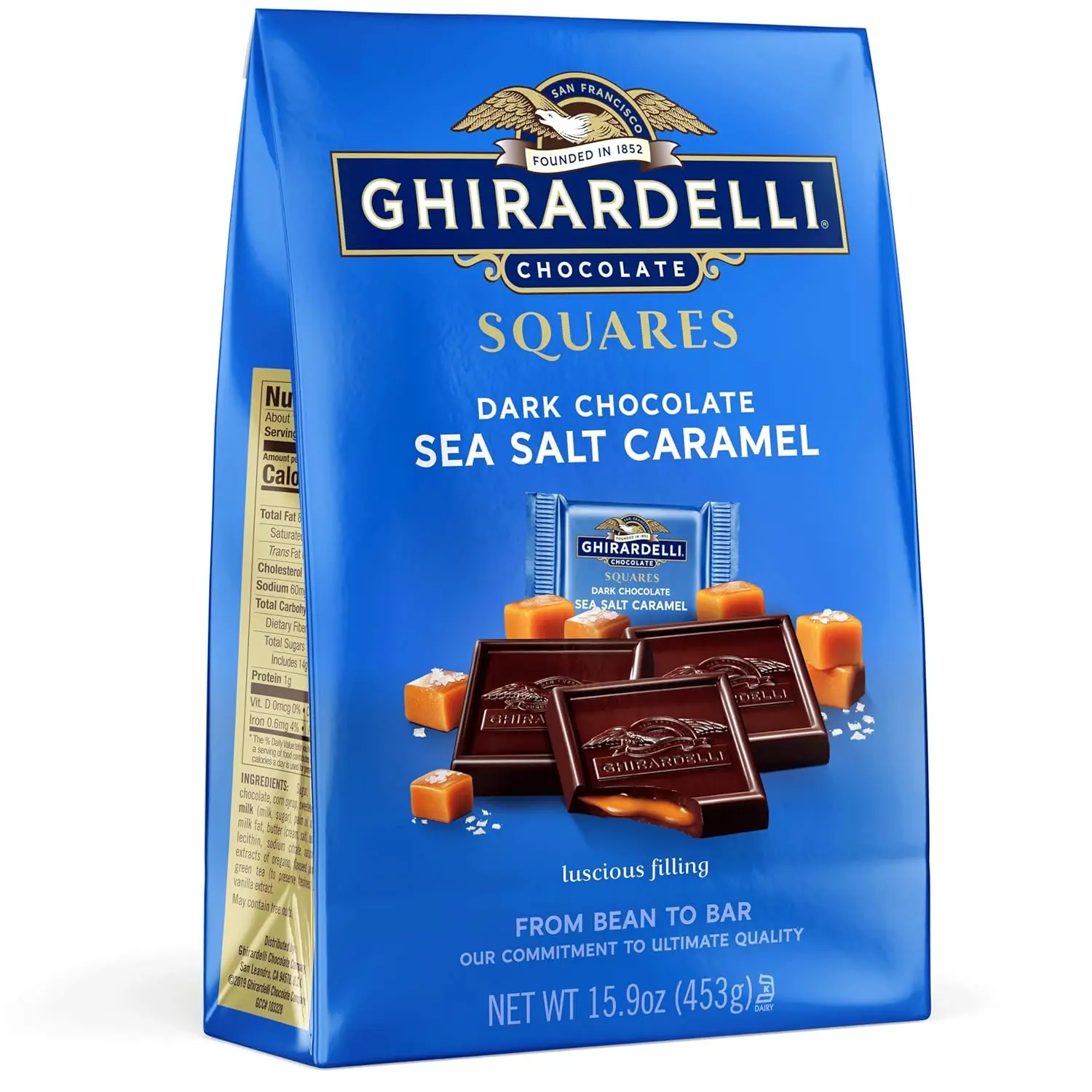 GHIRARDELLI Dark Chocolate Sea Salt Caramel SQUARES – Premium Individually Wrapped Dark Chocolate Candy with Buttery Caramel Filling and Sea Salt, 15.9 oz Bag