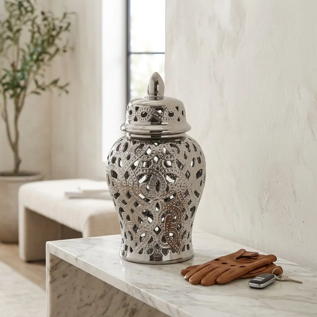 Parker Silver Ceramic Hollow Ginger Jar (Multiple sizes)