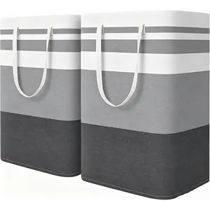 2-piece large laundry basket waterproof independent dirty clothes storage bag foldable high clothes basket with extended handle (gradient gray 75L)