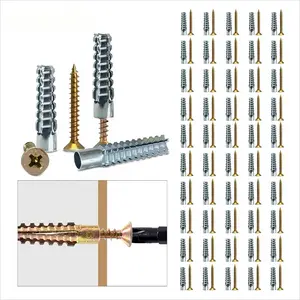 50 Counts Metal Expansion Screws,Heavy Duty Hollow Wall Anchors with Screws,Ldeal for Concrete Wall,Loose Hinge Hole Repair Kits,Hollow-Wall,Wooden Wall and Hinge Hole Repair.