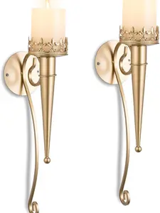 2 Pcs Wall Candle Holder Gold Sconces for Living Room Bedroom Pillars Tealight Decorative Metal for Bathroom Dining Room Fireplace
