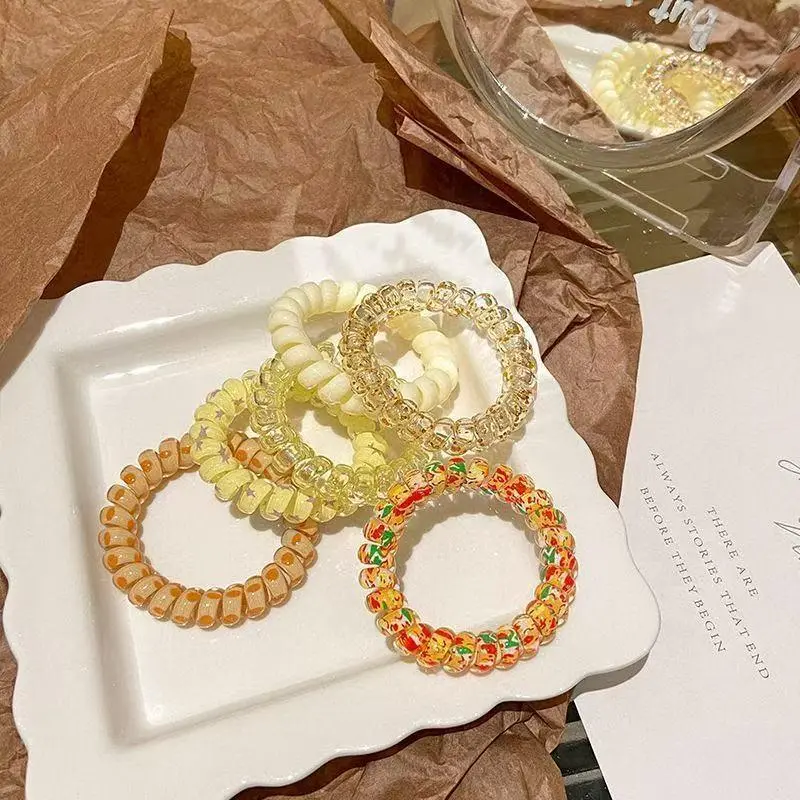 6pc Cute Glitter Coil Hair Ties Colorful Rhinestone Telephone Hair Rings, Stretch No Crease Ponytail Holders, Trend Aesthetic Girls Hair Accessories