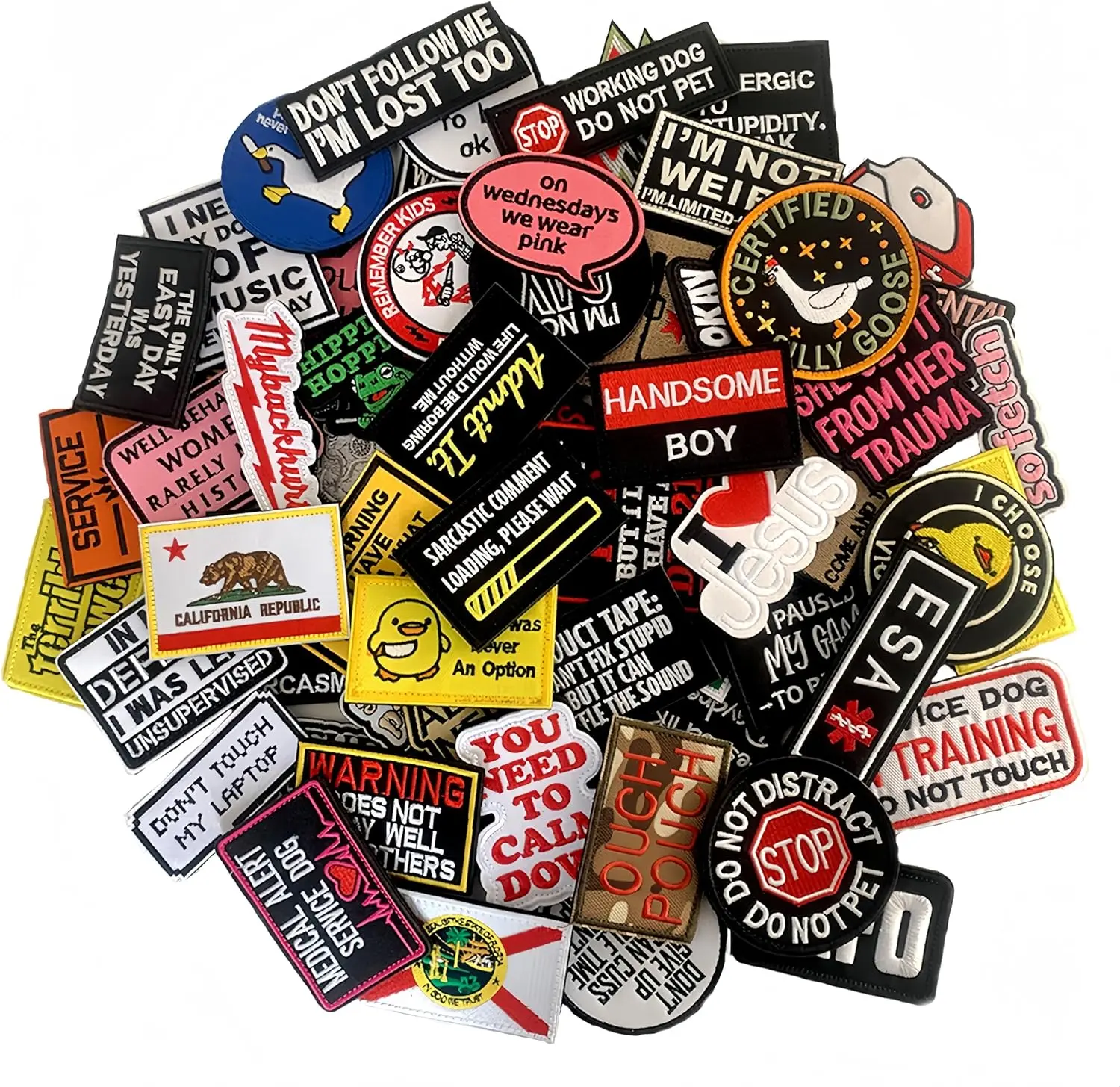 Funny Full Embroidery Fabric Applique Pack - 20-Piece Random Style, for Tactical Gear, Tactical Accessories, Funny Patches, Humorous Vibe