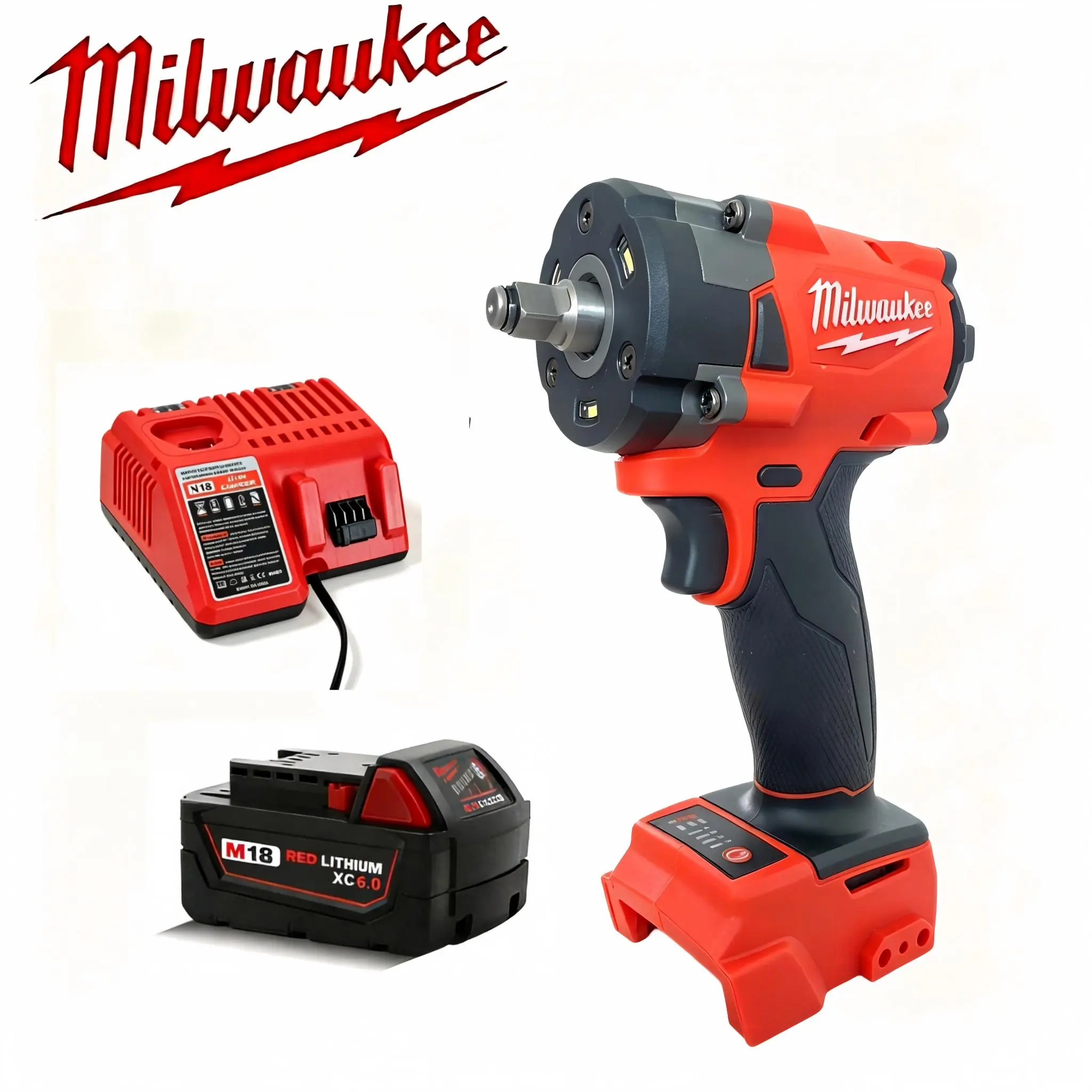 Milwaukee M18 3/8" Compact Brushless Impact Wrench - Friction Ring High-Torque Mechanic Tool, Available as Tool-Only or 1-Battery+1-Charger Kit for Professional Repairs