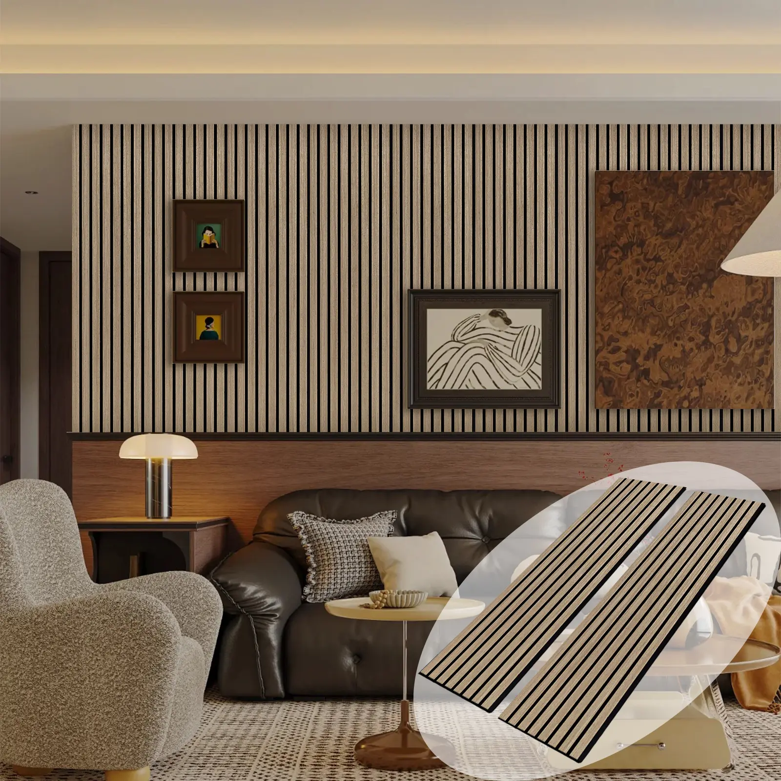 Acoustic Slat Wall Panels – Walnut Wood Veneer, 2-Pack 12.6" x 94.5" for Wall Decor in Living Room, Bedroom & Office