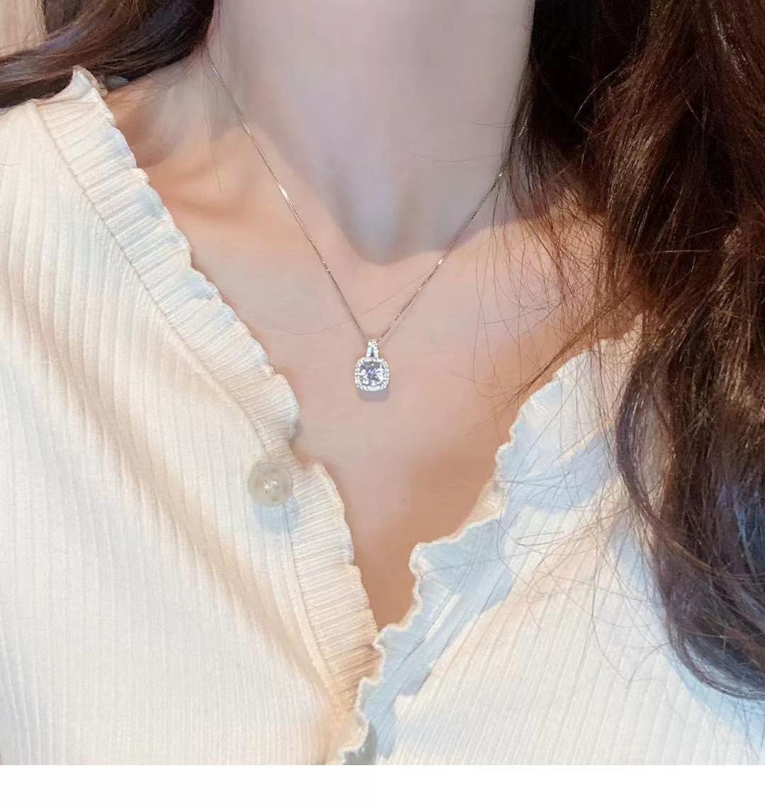 1CT Moissanite Cushion Halo Necklace S925 w/GRA Certificate