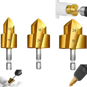 3Pack PPR Lifting Stepped Drill Bit Reamer Drill for Water Pipe Tube Repair Drill Connection Tool for 1/2" 3/4" 1inch Pipes 1/4 Hex Shank Quick Change,PPR Water Pipe Connection Tool Hexagon Shank