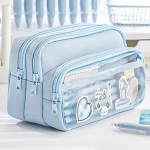 Large Capacity Pencil Case, 1 Count Cartoon Pattern Portable Stationery Storage Bag with Zipper, Office Supplies Desk Organizer for Office Home School