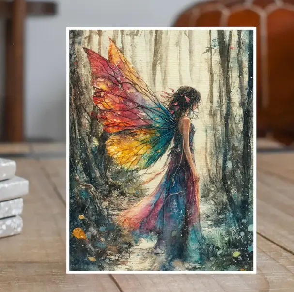 Fairy with Colorful Wings Card, Enchanted Forest, 2nd in Series Fantasy Art, Magical Card, Greeting Card, Birthday Card, All Occasion Card