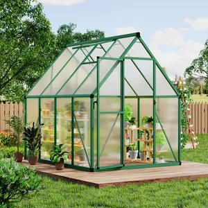Garvee 6x7 FT Outdoor Greenhouse, Polycarbonate Greenhouse with Roof Vent and Ground Nails, Aluminum Large Walk-in Green House w/ Lockable Push Door for Outside Garden Backyard (Green, 6x7 FT)