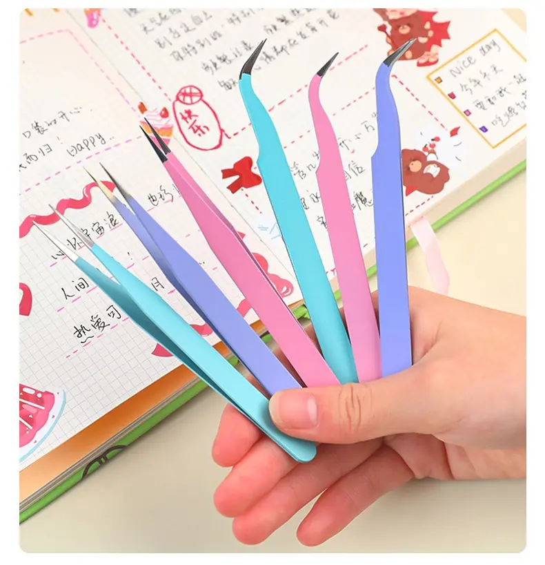 High Precision Mini Tweezers Set and 2 Counts/set DIY Scrapbooking Tool Creative Tweezers for Stickers, Home, School and Office