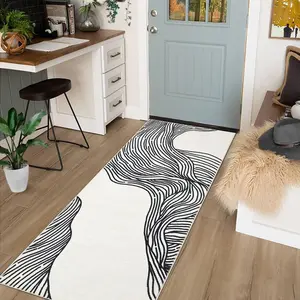 GARVEE Runner Rug 2x6 Machine Washable Rug with Non-Slip TPR Backing, Low Pile Faux Wool Kitchen Carpet, Modern Soft Print Accent Rug for Bathroom, Laundry Room, Entryway, Beige and Black