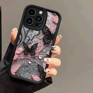 Trendy Butterfly Pink Design Full-Cover Shockproof Phone Case Compatible with iPhone 17/16/15/14 Pro and Samsung S25/24/23/22 Series Phone Protective Case iphone 16 pro max case