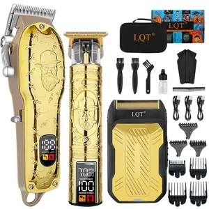 LQT Men's Electric Hair Clipper Set with LED Display Professional Cordless Shaver Beard Trimmer Hair Cutting Machine USB Charging Portable Storage Bag Adjustable Barber Kit