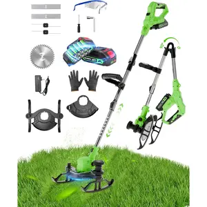 Foldable 3-in-1 Cordless String Trimmer/Lawn Edger/Mini Mower - 2x2.0Ah  Weed Wacker/Upgraded Wheeled Design, Adj Handle, Round/Square &Trimming Line, 1H Runtime for Brush/Weeds/Grass