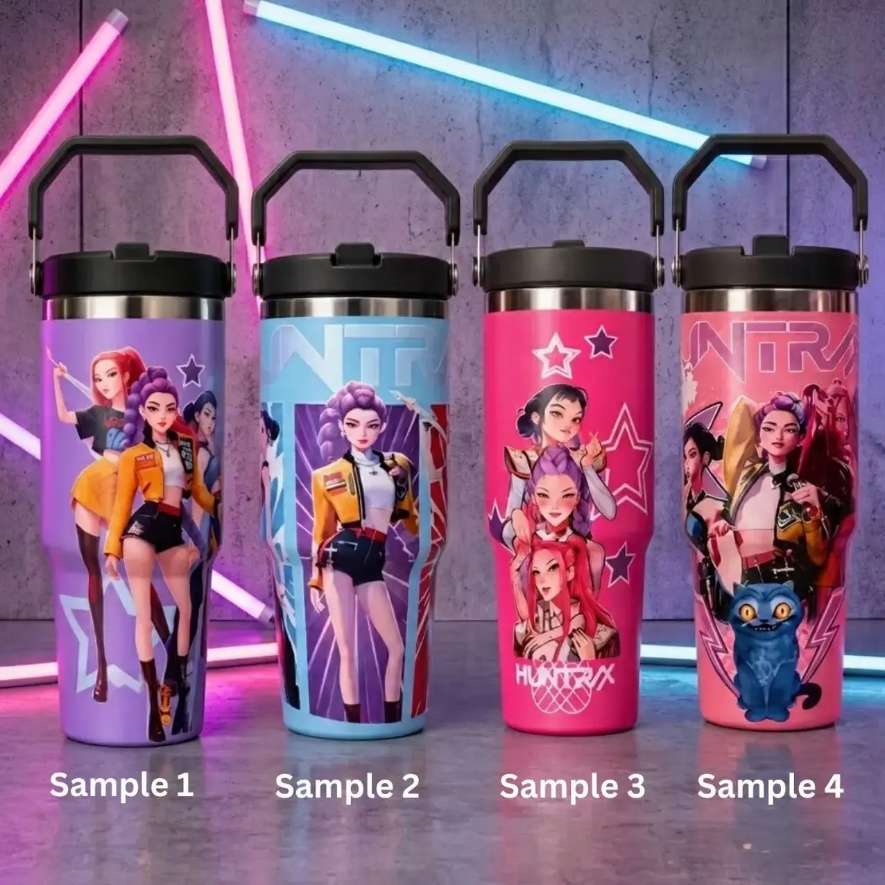 K-Pop Inspired Anime Girl Tumbler 20oz 30oz 40oz | Double Wall Vacuum Insulated Stainless Steel Travel Mug with Folding Handle | Cute Aesthetic Cup for Hot & Cold Drinks