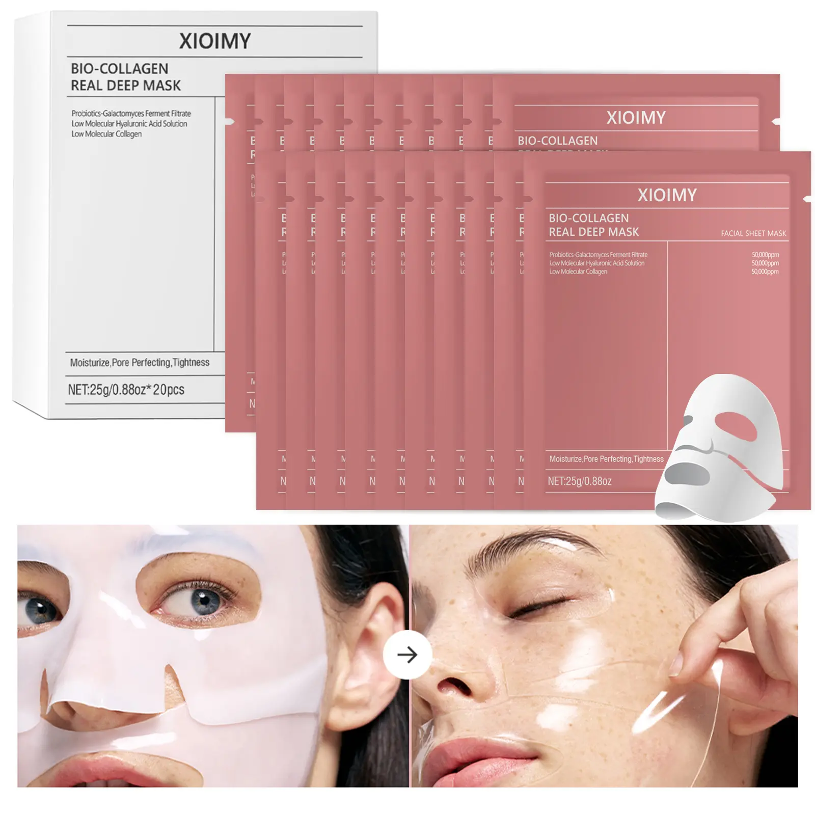 20pcs Bio Collagen Intense Hydration Facial Mask Gel, Moisturizing Beauty Mask, Glowing Facial Mask, Nourishing Mask, Deep Moisturizing, Hydrating & Brightening, Rich in Hyaluronic Acid, Nourishes Skin & Anti-Dryness, Moisture, Hydrate, Moisturize