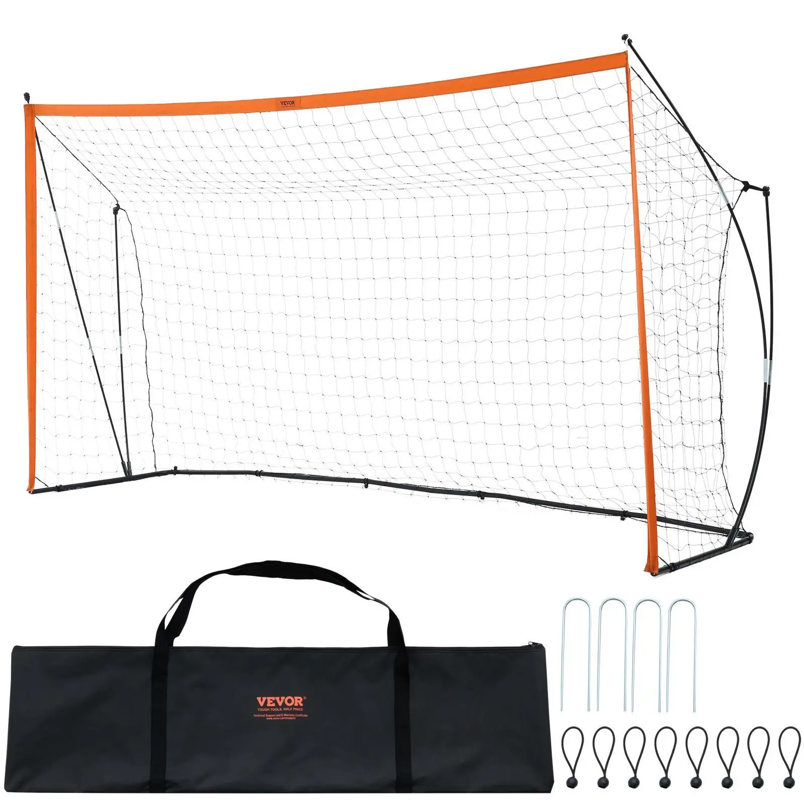 VEVOR Portable Soccer Goal,  12x6 ft Adults Kids Backyard Soccer Net, Large Practice Soccer Net, Steel Fiberglass Structure Training Goal Set, All-Weather Outdoor Soccer Goals with Carry Bag, Orange#BackToSchool