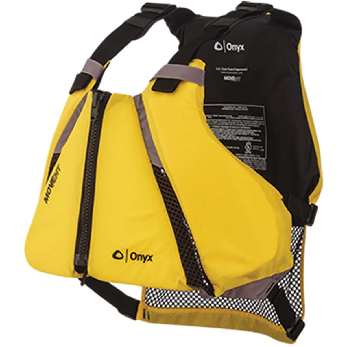 Onyx Movevent Curve Water Sports Kayaking Lifejacket - Yellow, Extra Small & Small Sizes, Adjustable Belt, Neoprene Pads, Nylon Oxford Mesh Ventilation