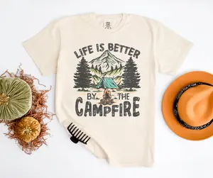 Comfort Colors Life is Better by the Campfire Shirt, Adventure Shirt, Camping Heart Shirt, Comfort Colors Travel Shirt