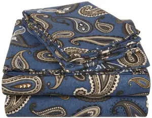 Impressions by Luxor Treasures FLAQNSH PANB Cotton Flannel Queen Sheet Set Paisley- Navy Blue