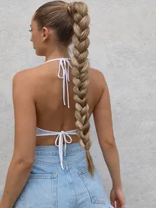 Braided Ponytail Extension, Braid Extensions Long Braided Ponytail Extension for  Women With Hair Tie,Straight Wrap with Braid Synthetic Hair Pieces 32 Inch.(Khaki)