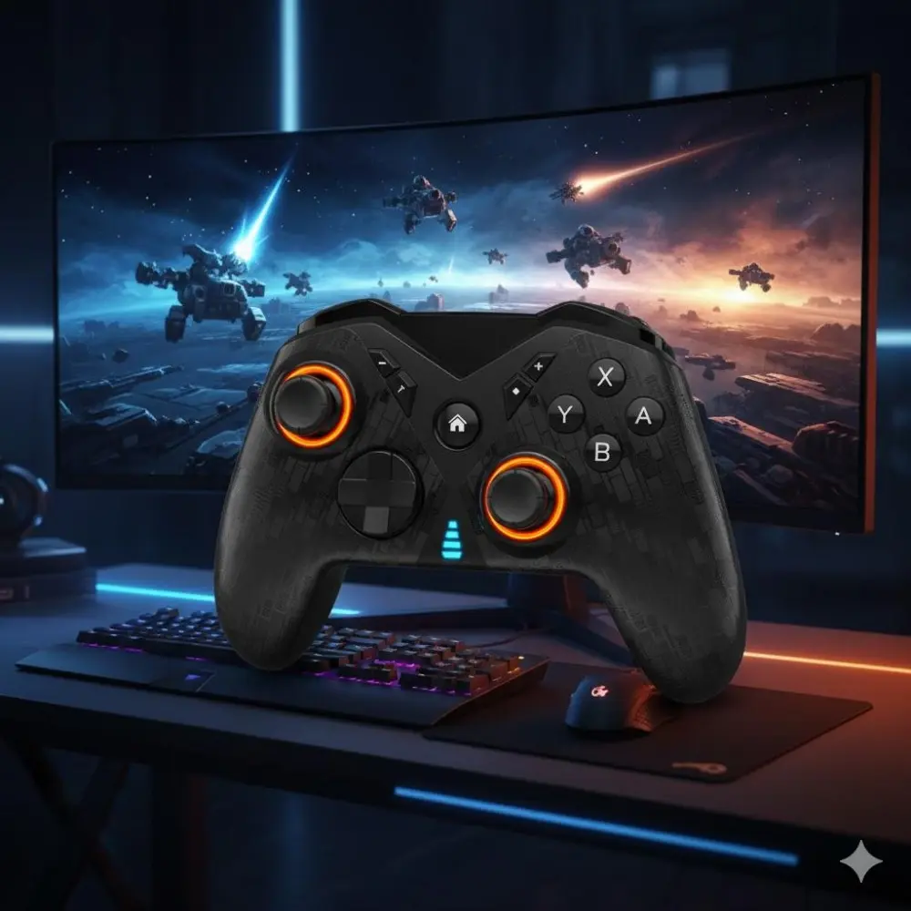 Universal Wireless Bluetooth Gaming Controller for Switch PC Android Steam TV Cloud Gaming Ergonomic Grip Adjustable Vibration High Precision Joystick Turbo Macro Pro Performance Gamepad