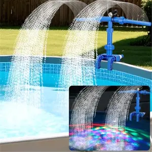 Above Ground Pool Fountain with Dynamic LED Lights, 360°Adjustable Dual-Spray Cooler Aerator, Pool Accessories with Cooler Spray & Water Circulation, Fits 1.18in to 4.72in Top Frame, Swimming Pool Accessories