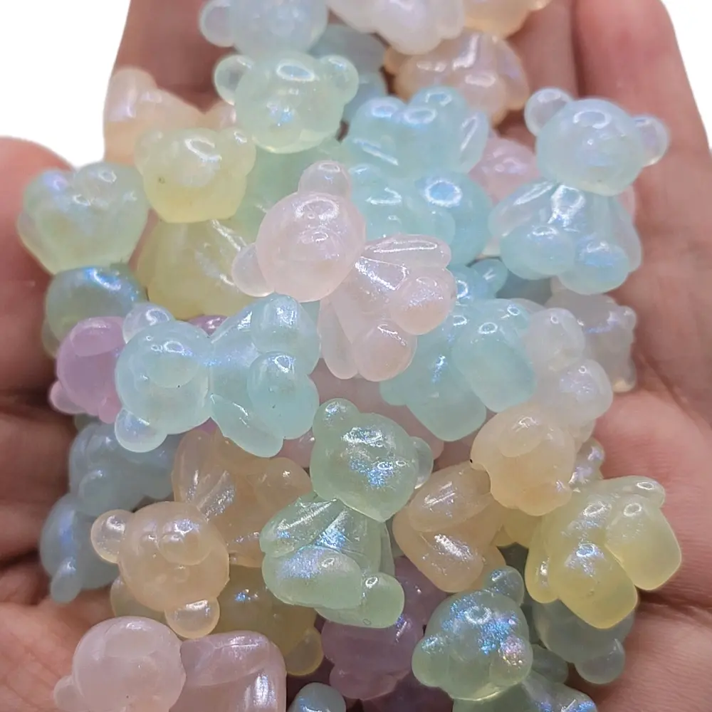 Glossy Glitter Bear Beads with Side Holes, for DIY Beads Jewelry Making, Phone and Purse Charms, Acrylic Beads