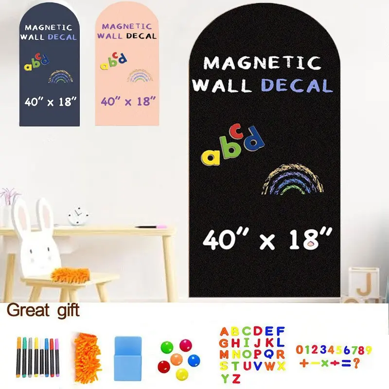 40*18inch Magnetic Wallpaper - Black/Pink/Grey Blue Self-Adhesive Chalkboard Film, Durable Removable Wall Art for Notes, Ideas, And Schedules, Suitable for Office, Home, And Classroom Theme Decoration, Classroom Supplies