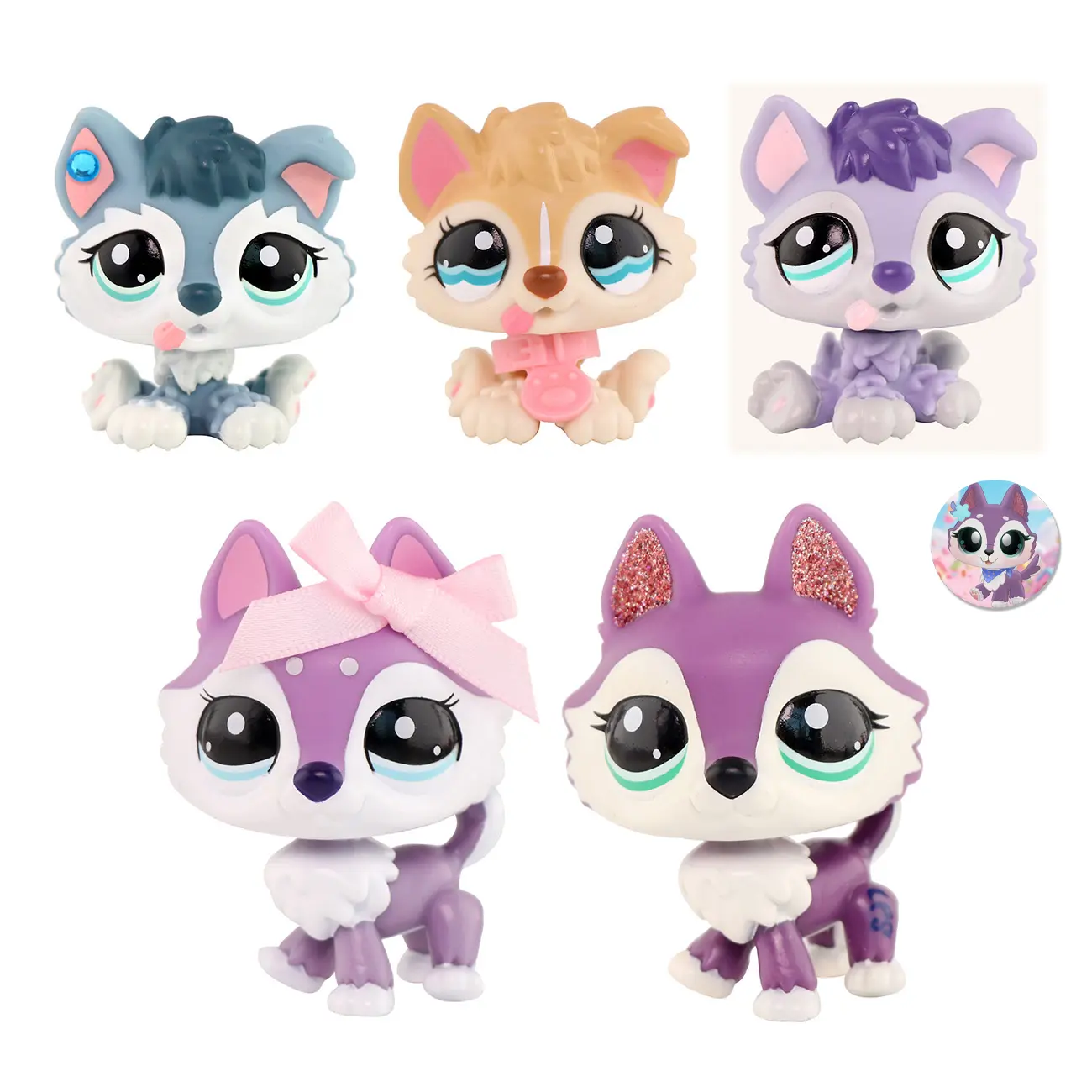 Littlepeta PVC Animal Model Playset - Set Figures, Figurines Collectibles, Cute Together Husky Wolf Mom & Baby, Dog & Cat Mini Figures, Kids' Xmas Gift Toy, Puppy Animal Figure