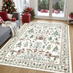 Vintage Christmas Living Room Carpet, Non-Slip Soft Rug, Home Decorative Rug, Festive Home Decor Gift, Ideal for Dining Room Office Bedroom