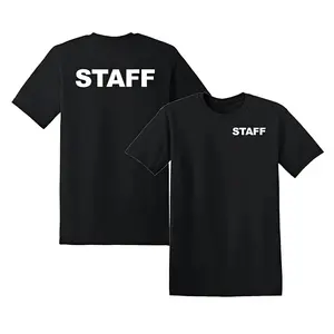 Black Short Sleeve T-Shirt Staff Printed Logo Work Uniform for Events and Team Wear