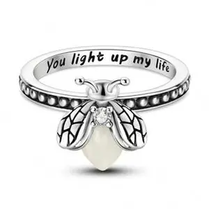 S925 sterling silver classic You Light Up My Life Luminous Firefly stackable ring, women's bracelet ring, Unisex fashion jewelry, daily jewelry gift for women