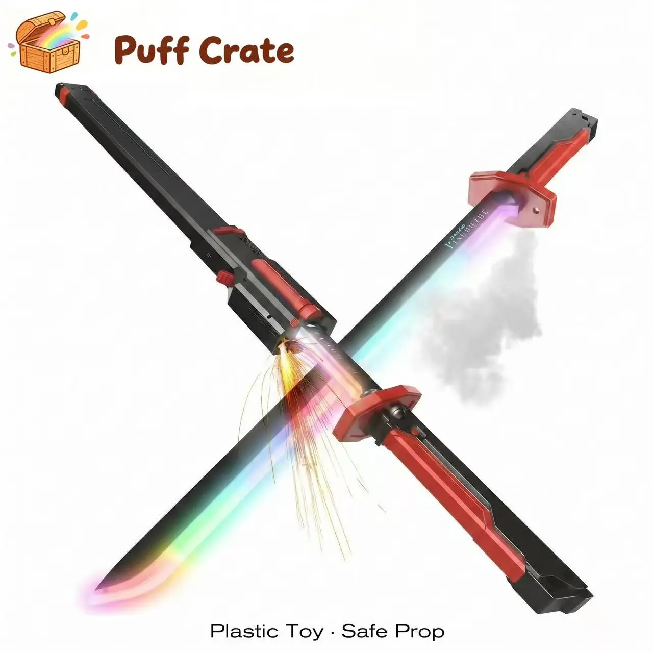 Rechargeable Multicolor LED Glow Katana Sword Toy with Scabbard - ABS Plastic Light Up Sword Saber, Gradient Lightsabers, Spark Mist, Draw Spark Effects, Anime Cosplay Prop for Ages 10+, Night-Time Group Play Gift, Handheld Led Saber