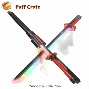 Spark Mist Light Up Toy Sword with Scabbard, Rechargeable LED Glow Katana Toy with Draw Spark & Smoke Mist Effect, Multi-Color Change Light Sword Cosplay Prop for Teens Adults Role Play Halloween Gift
