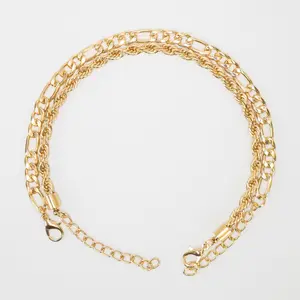 Gleaming Galore - 2pcs Zinc Alloy Anklet Set, Silver/Gold Options, Trendy & Adjustable for Layered Looks