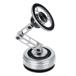 Multifunctional metal vacuum suction cup magnetic phone holder, car and desktop dual-use, compatible with all mobile phones. Stable design, can also be used as a shower mount and adhesive phone grip.