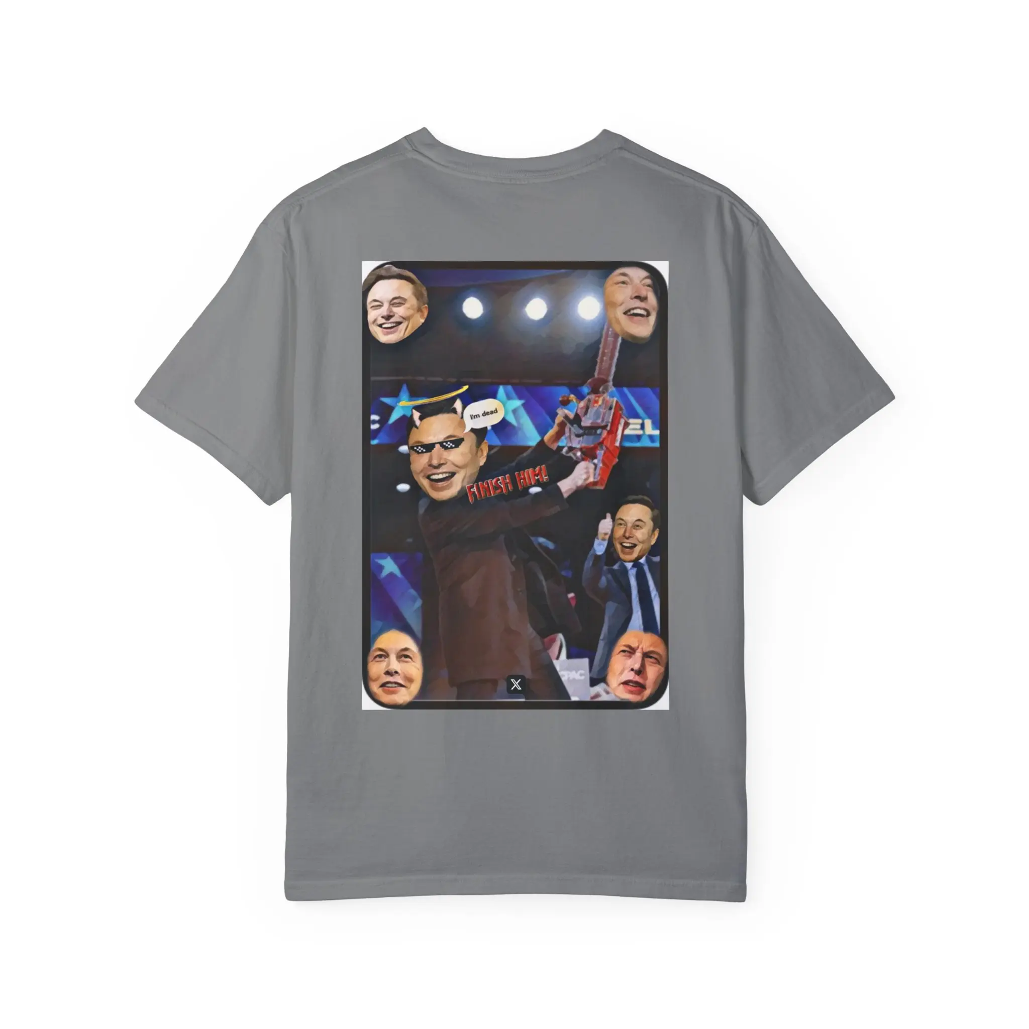 Tesla Elon 6 headed Musk ” finish him” Unisex T-shirt funny Tshirt holding a chainsaw, Graphic Tee, Novelty Shirt, Gift for Him,