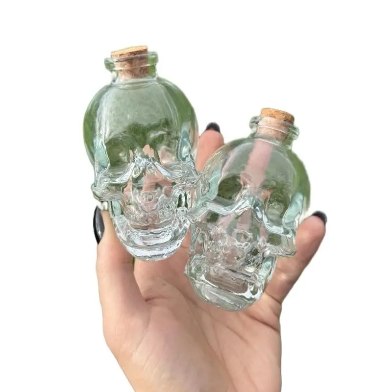 Unique Cork Bottles Thick Glass | Skull Bottle | Potion Bottle | Wide Mouth Bottle | Miniature Bottles | Spells, Crafts and Bead Bottles