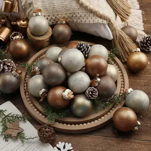 24 Pcs Neutral Textured Christmas Ball Ornaments 2.36'' Vintage Christmas Tree Decor Modern Rustic Brown Ornaments with Loop Shatterproof Hanging Ball for Xmas Farmhouse Decor