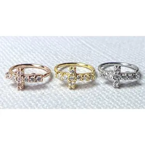 1pc Bendable Nose Hoop / Cartilage Ring CZ Gem Paved Cross for Rook, Daith